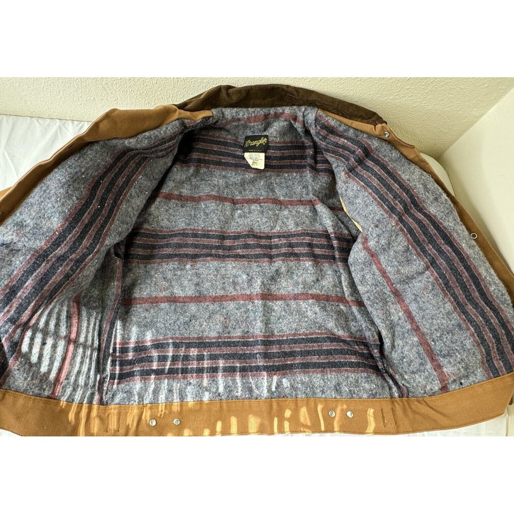 Vintage Wrangler Brown Duck Shell Blanket Lined Corduroy Collar Coat Size 42 USA - Picture 10 of 10